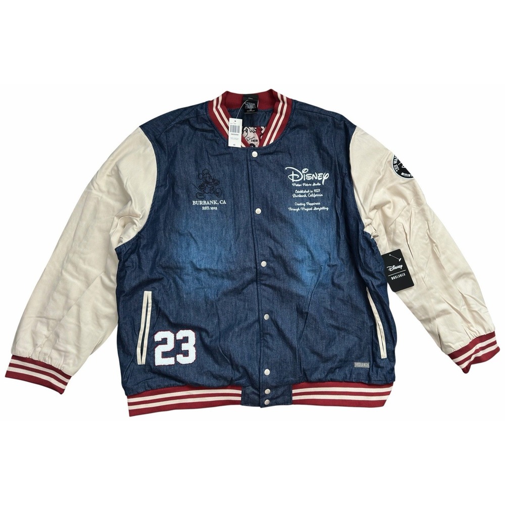 Disney Boxlunch Embroidered Logo Cartoon Lined Denim Varsity Jacket Mens Sz 4XL